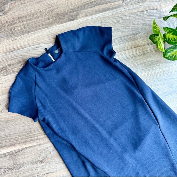 Zara TFR Midnight Blue Ribbed Hem Zip-Up A-Line Mini Dress with Pockets Size S - Picture 2 of 11